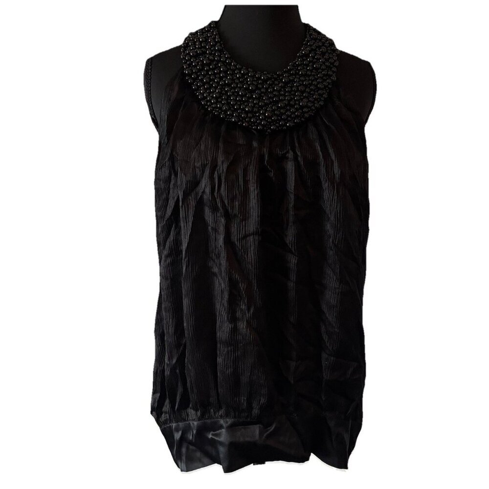 Bebe 100% Silk Halter Blouse Top‎ Faux Pearl Black Y2K Event Coquette SIZE M NWT
